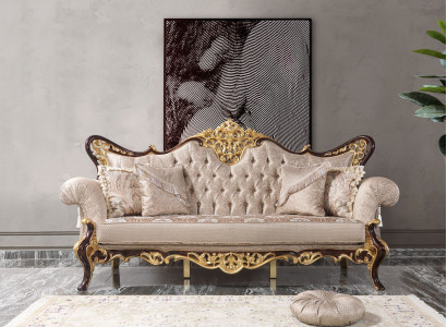 Three Seater Sofa 3 Seater Upholstered Sofa Fabric Sofa Beige Baroque Polyester